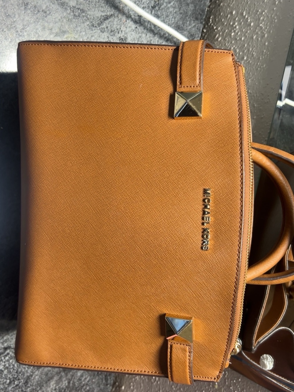 Michael Kors Cognac Saffiano Leather Satchel with Gold Hardware